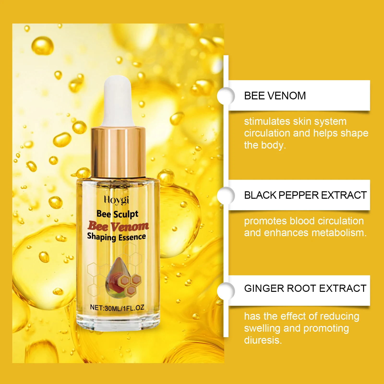 Bee Venom Shaping Oil Firming Lifting Body Skin Anti Cellulite Fat Burning Weight Loss Improve Sagging Thin Leg Massage Oil view 5
