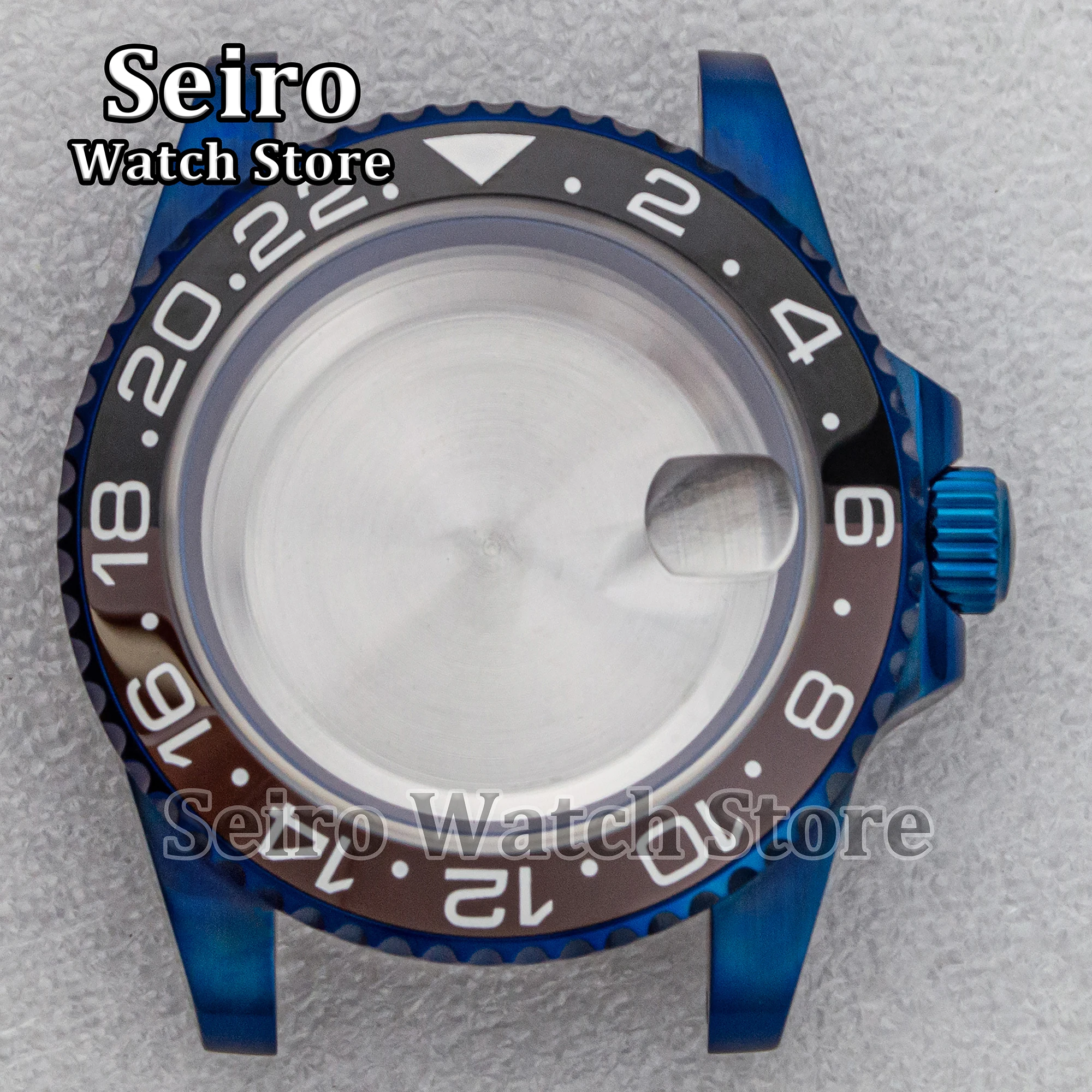 PVD Blue 40MM NH35 Case Stainless Steel Watchcase Sapphire Glass 10ATM Waterproof for GMT NH34 NH36 Movement Modification Parts