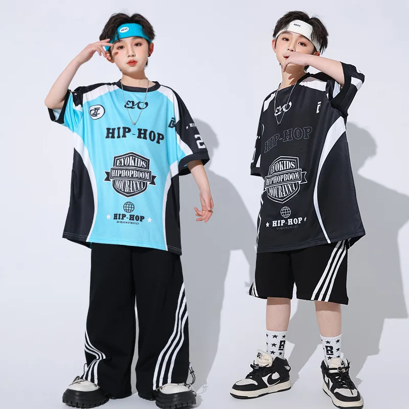 Jungen Street Dance Kostüm Hip Hop T-shirt Shorts Lose Hosen Modern Dance Kleidung Mädchen Jazz Bühne Leistung Tragen Trainingsanzug