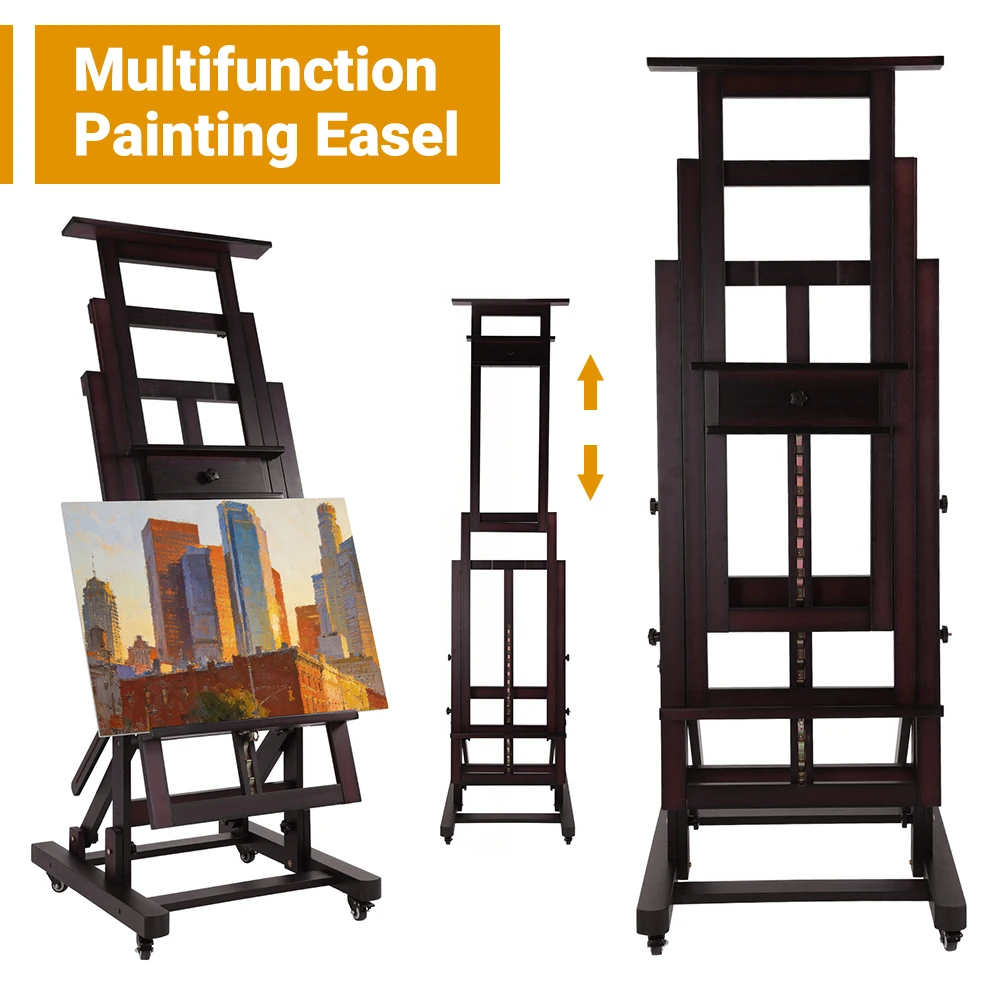 

Передвижной большой студийный мольберт для художников, максимальная ширина холста 78,7 дюйма, H-образный мольберт из массива бука, регулируемый, для рисования и живописи для взрослых