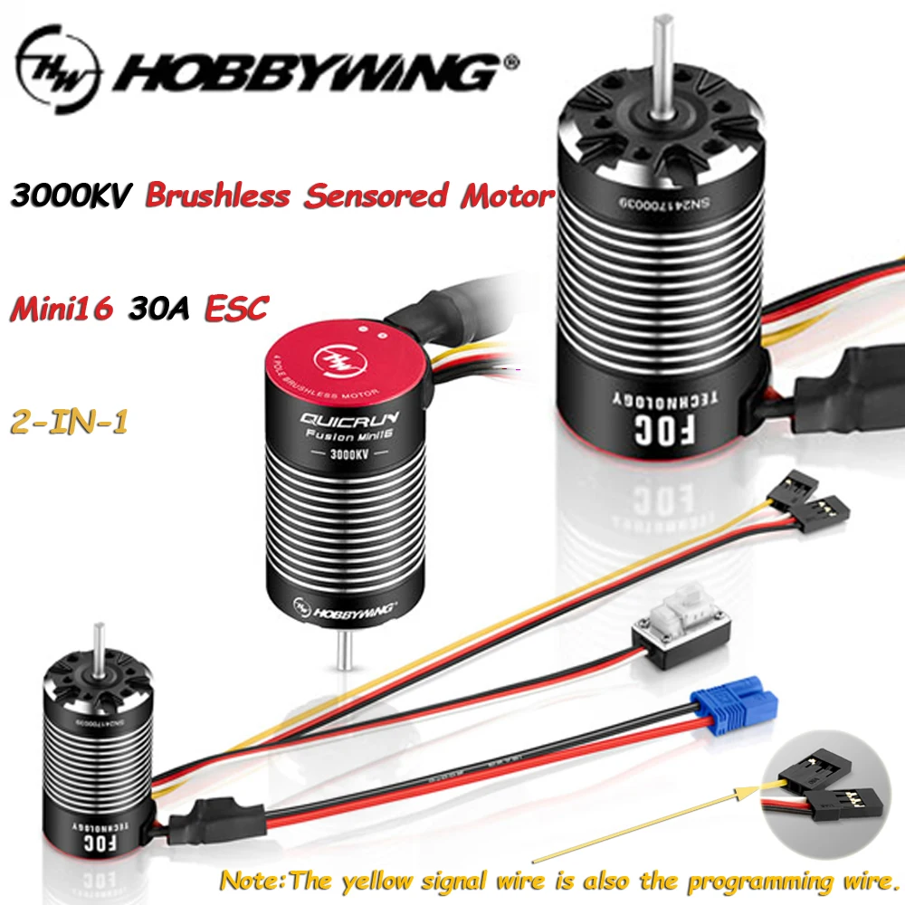 HOBBYWING QUICRUN Fusion 2-IN-1 Mini16 30A 3000KV Brushless Sensored Motor ESC Combo IP66 Waterproof for 1/16 1/18 RC Crawle Car