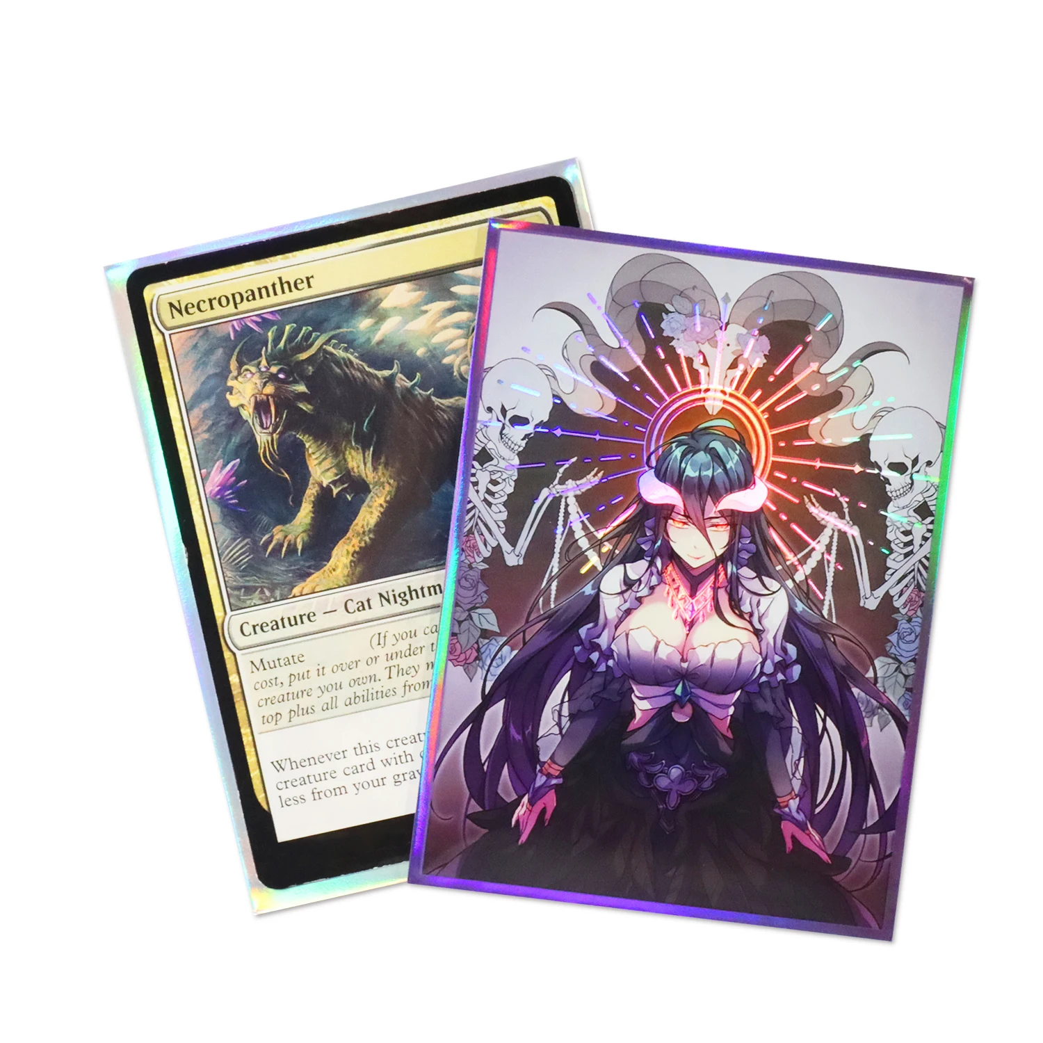 Holographic Anime Card Sleeves PKM MTG Size Card Sleeve Albedo Trading Card Protectors for 67x92mm Standard Size Foil Pocket