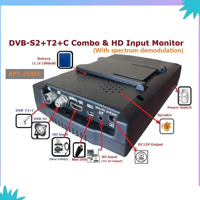 KPT-259ST DVB-S2 DVB-T2 DVB-C HD Приемник спутникового телевидения Анализ спектра Better Satlinks Вилка европейского стандарта