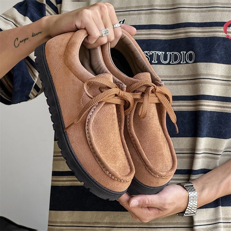 

Мужские лоферы, удобная замшевая повседневная обувь, полутапочки на плоской подошве со шнуровкой в стиле ретро, Zapatos Para Hombre, новинка 2023 г.