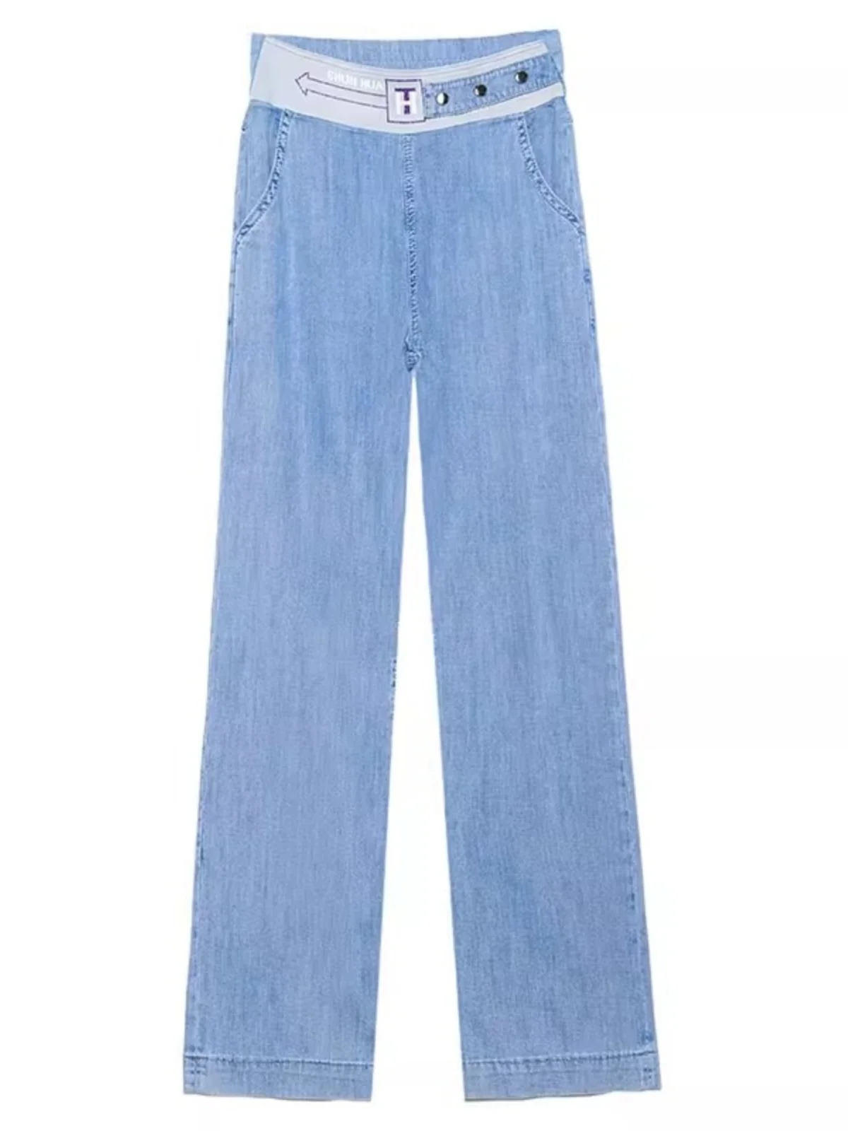 

Summer New Women's Wide Leg Jeans Silk Thin Drape Casual Small Size Straight Leg Pants High Waist Spring Autumn