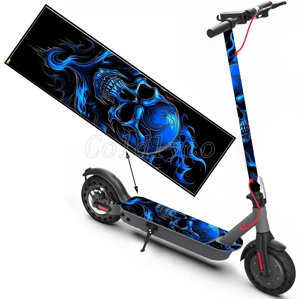 Blue Ghost and Fire Skull Pattern Scooter Scooter Sticker Skateboard StickerS Scooter Floor Mat Sticker Personalized