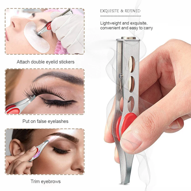 1PC LED Eyebrow Tweezer Oblique Tip Stainless Steel Eyebrow Trimming Clip Eye Hair Removal Prune False Eyelash Clamp Makeup Tool