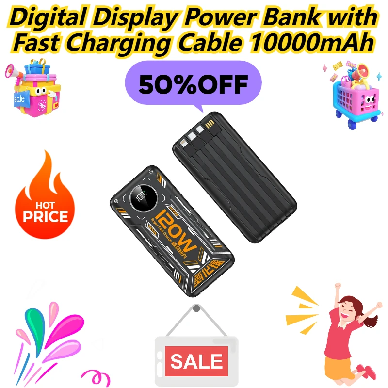 

Digital Display Power Bank with Fast Charging Cable 10000mAh