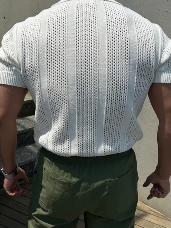 

Summer White Knitted Hollow irt Men's Loose f Sve T-irt Breathable Versatile Faionable Casual Top