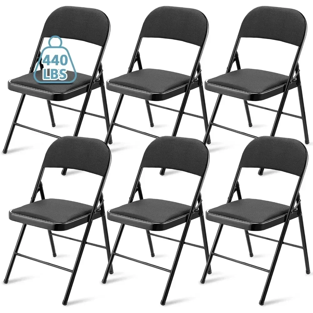 6 Pack Folding Chairs with Metal Frame and Fabric Upholstered, Portable Bulk Stackable Non Slip Folding Chairs for Office(Black)