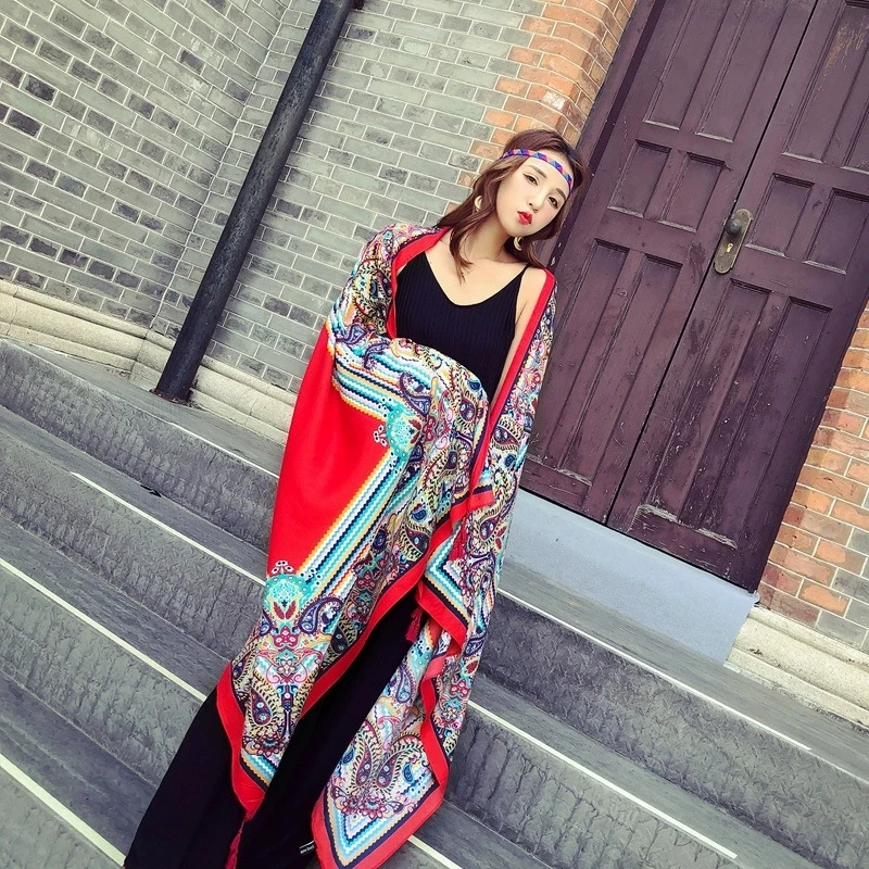 Summer Women Large-size Printed Cotton Linen Beach Shawls Muslim Hijabs Ethnic Scarf Travel Sunscreen Scarf/Scarves image 4