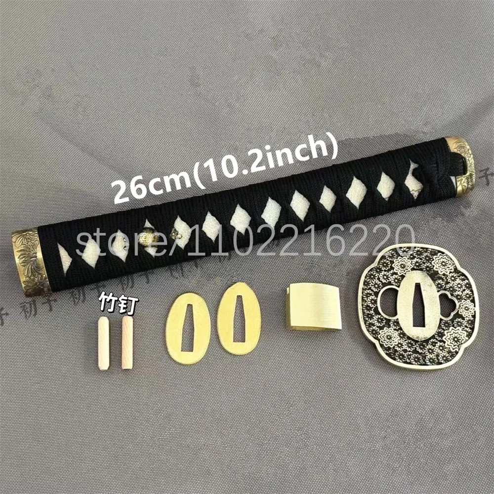 A Set Nice 26cm Handle Real Rayskin Tsuka Brass Handguard Tsuba Habaki Seppa For Japanese Samurai Katana Tanto Sword Fittings