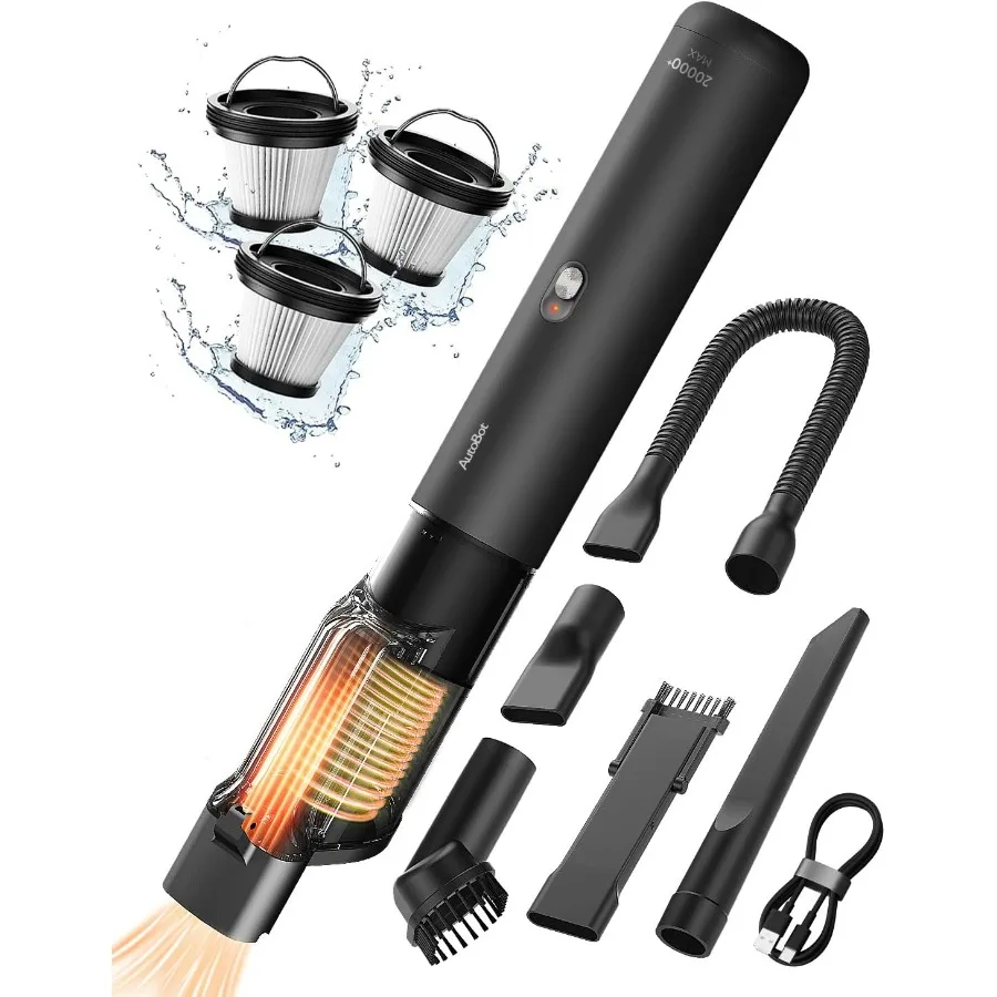 مكنسة سيارة محمولة بقوة شفط 20000 باسكال، تصميم محمول 5 في 1 يتميز بخرطوم مرن للتنظيف الفعال في السيارة