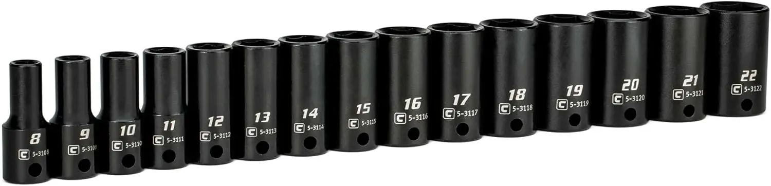 

3/8 дюйма. Набор полуглубоких ударных головок привода, метрические размеры 8-22 мм, 15 предметов для электроинструментов