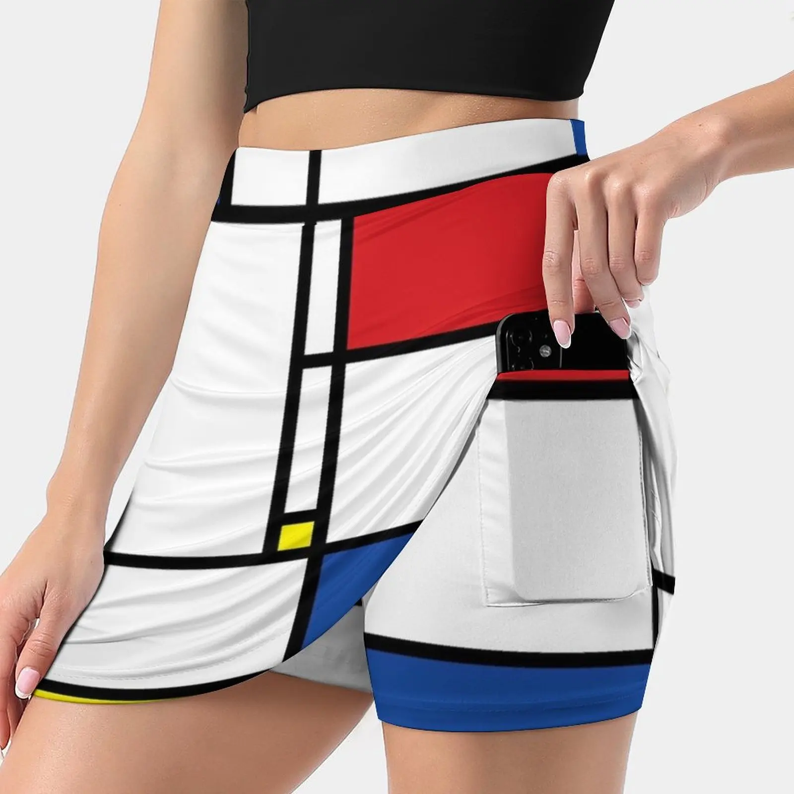 Mondrian Minimalista De Stijl Arte Moderna I.I ©   Fatfatin saia feminina esportiva saia com bolso moda estilo coreano saia