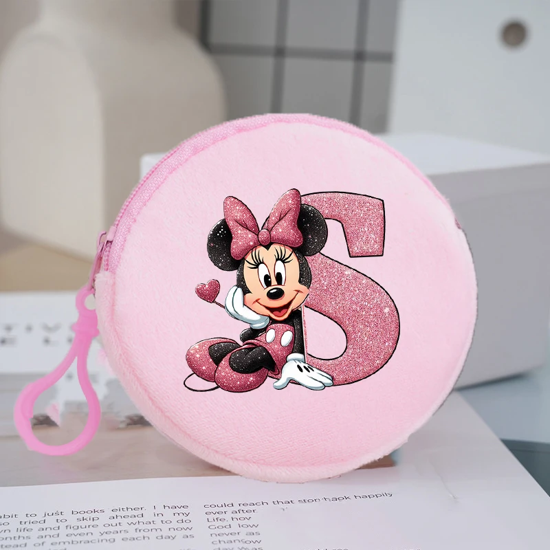ديزني ميكي ميني ماوس جولة محفظة للعملة أنيمي مطبوعة رسالة محافظ الأطفال صغيرة سستة تخزين أكياس مفتاح كيس مزموم هدية