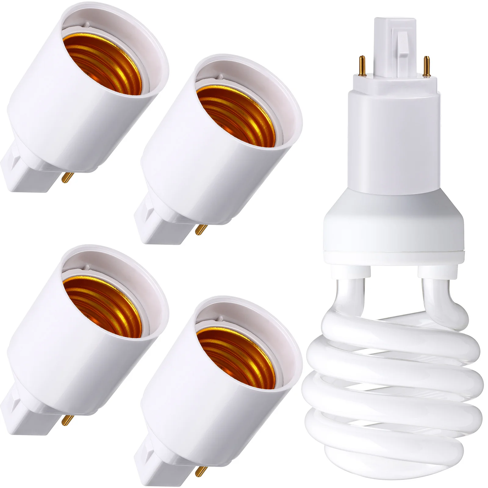 

4 pcs Lamp Adapter Light Bulbs Converter White Flame Retardant PBT Sturdy Shell Easy Installation G24D to E27 Socket Adapter LED