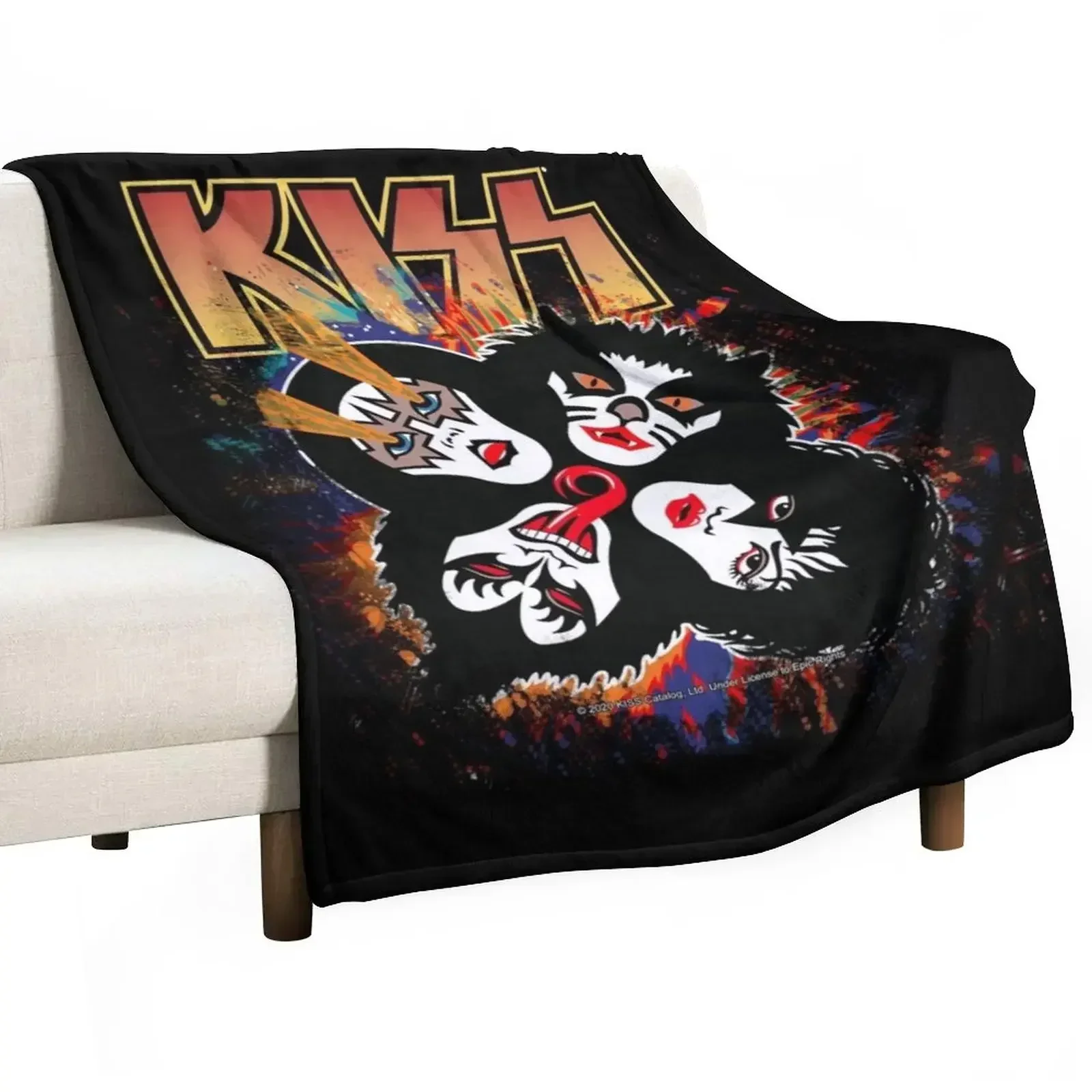 KISS ? the Band - Rock and Roll Over Splash Logo Throw Blanket Camping Sleeping Bag Shaggy Blankets