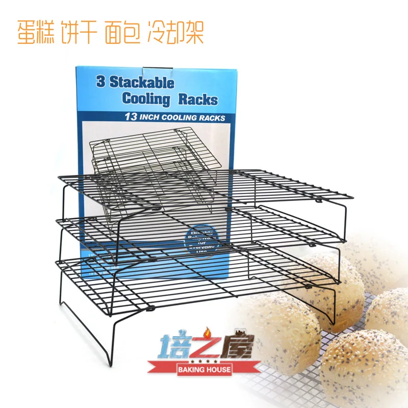 

Baking Tool Three-layer Baking Cake Biscuit Bread Cooling Rack Black NoN Stick Cold Air Drying Net