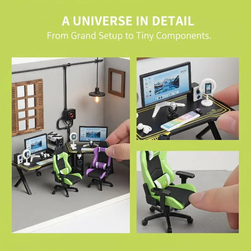 Mini Gaming Desk Chair Set Dollhouse Computer Table Monitor Host Model Dollhouse Realistic DIY Furniture Collectible Toy Gift