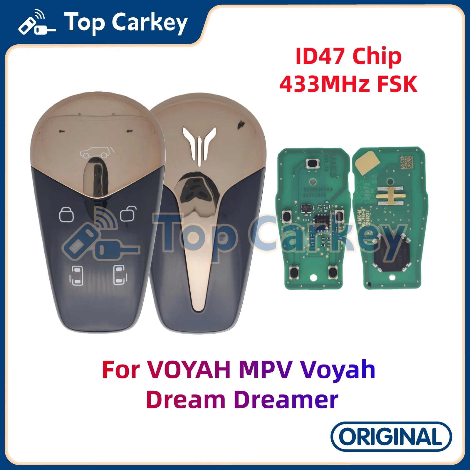 

TopCarkey Original Smart Remote Key ID47 Chip 433MHz for VOYAH MPV Voyah Dream Dreamer