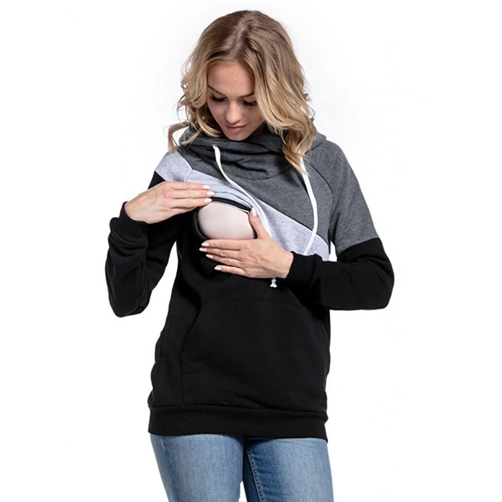 Maternity Sweatshirts Women Care Maternity Long Sleeve Hooded Breastfeeding Hoodie Maternity Long Sleeve Turtleneck Sweatshirts