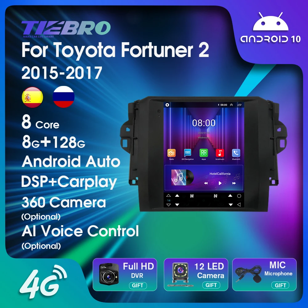 TIEBRO Android Car Stereo Multimedia Video Player For Toyota Fortuner 2 2015-2017 Car Radio Carplay DSP GPS Navigation Head Uint