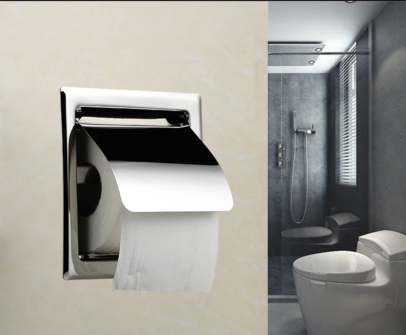 

Modern Stainless Steel In-wall Roll Box Rack Toilet Bathroom Decoration Silver Mounted Embedded Tissue Holder Home