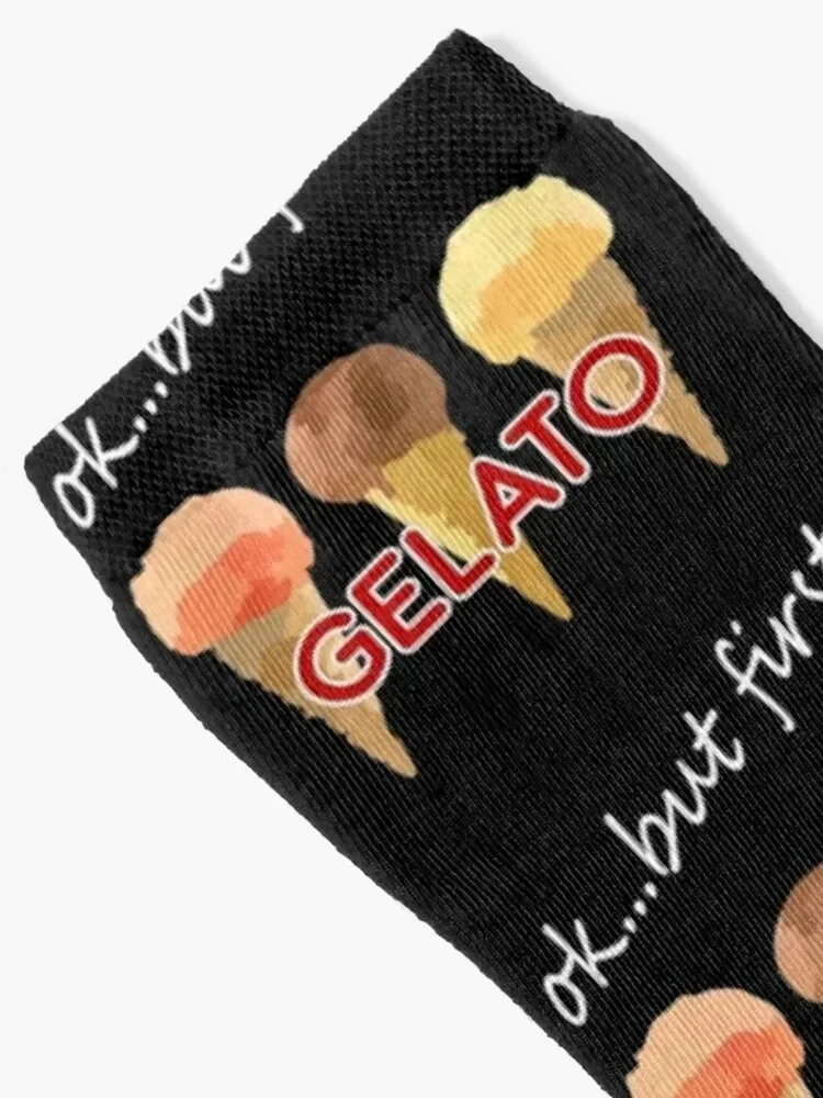 OK BUT FIRST GELATO ~ Strawberry , Chocolate & Vanilla Cones Socks cycling christmas stocking Boy Child Socks Women's