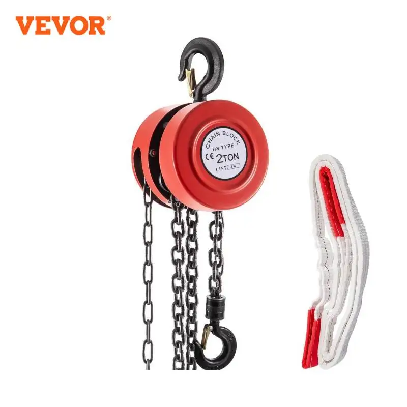 VEVOR Chain Hoist Chain Block 1/2/3Ton (2200/4400/6600 LBS)  Capacity 8/15 Feet Lifting Height Steel Construction Red Yellow