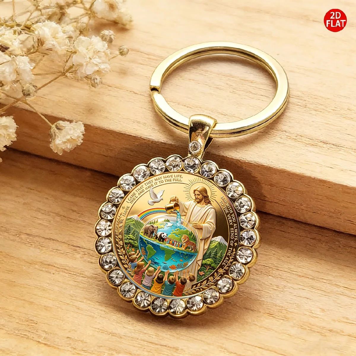 This 1pc Jesus World Living Beings Theme Time Gem Keychain is the perfect gift for friends and family.