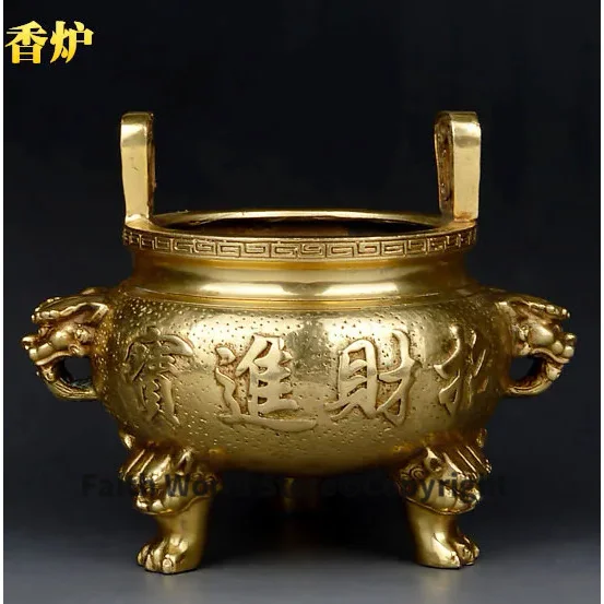 office home Home Decor Decoration -- Buddhism Talisman Money Drawing incense burner bronze statue