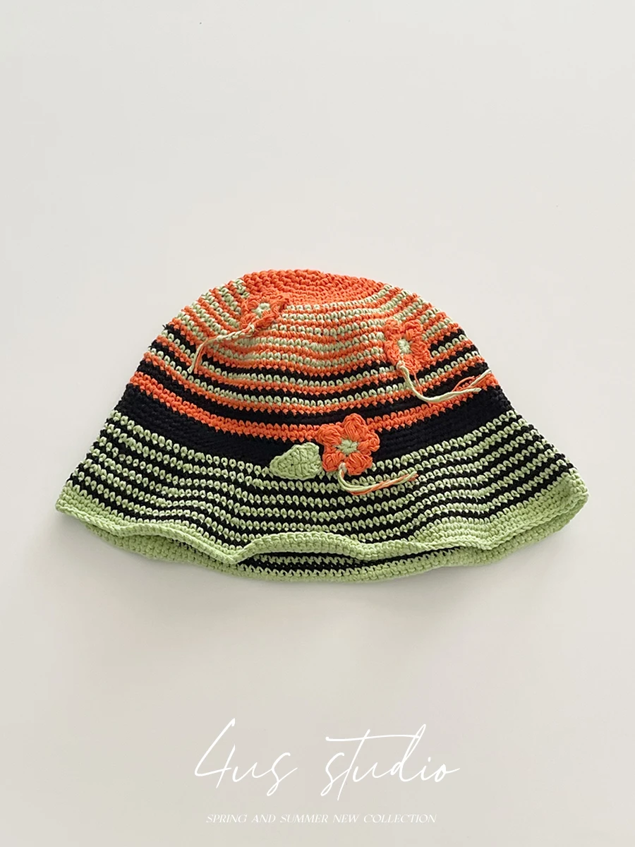 

Японская нишевая дизайнерская богемная вязаная панама ручной работы, женская полосатая шляпа для летнего пляжного отдыха и бассейна