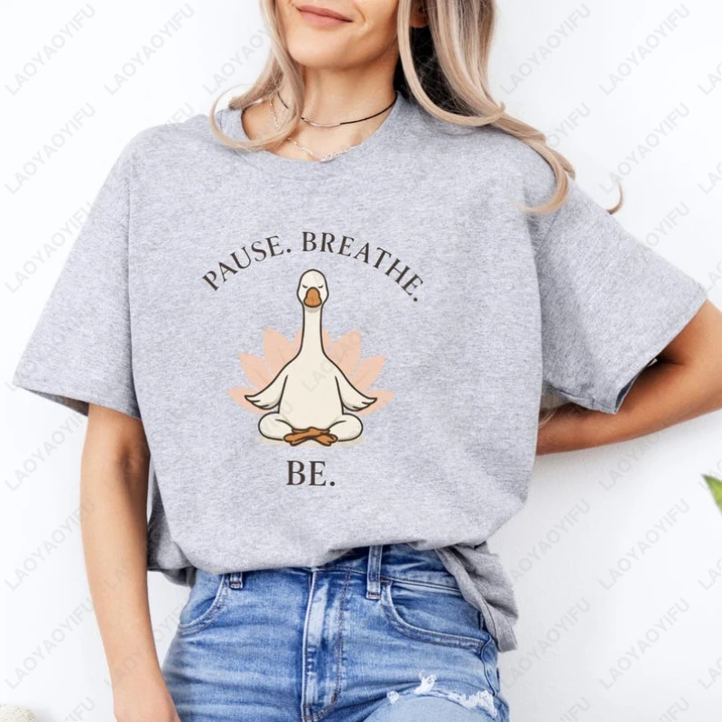 Pause respirer être méditant oie coton t-shirt pleine conscience Yoga cadeaux calme détendre hommes femmes t-shirts minimal Zen conception animale hauts