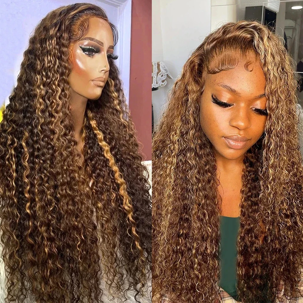

30 32 Inch Highlight Ombre Lace Frontal Wig Curly Human Hair Wigs 4/27 Colored 13x4 13X6 Deep Curly 4x4 5X5 Lace Closure Wigs