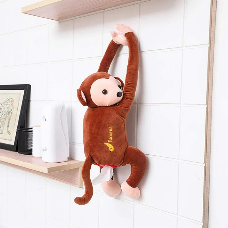 Monkey Tissue Box Creative Hanging Plush Monkey Tissue Storage Box Suitable For Car Bathroom Bedroom Kitchen