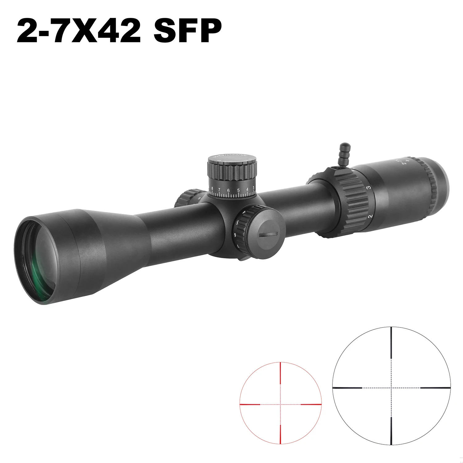 

2-7X42 SFP Tactical Long Eye Relief Rifle Scope Wide Angle Airsoft Riflescope Hunting Optics Shooting Gun Sight Red Light