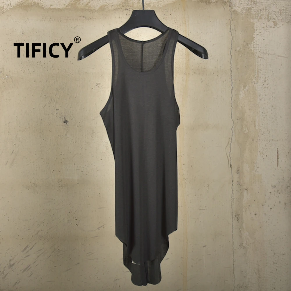 High Street Tees Men's RO25 Ultra-thin Semi Transparent Sleeveless Tank Top with Wool Fashionable Tailcoat Style Charcoal Gray