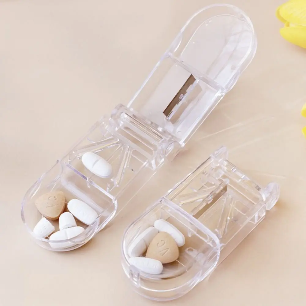 

Reusable Portable Pill Splitters Cutter Transparent Round 7-compartment Pill Box Mini Pill Cutter Box Travel