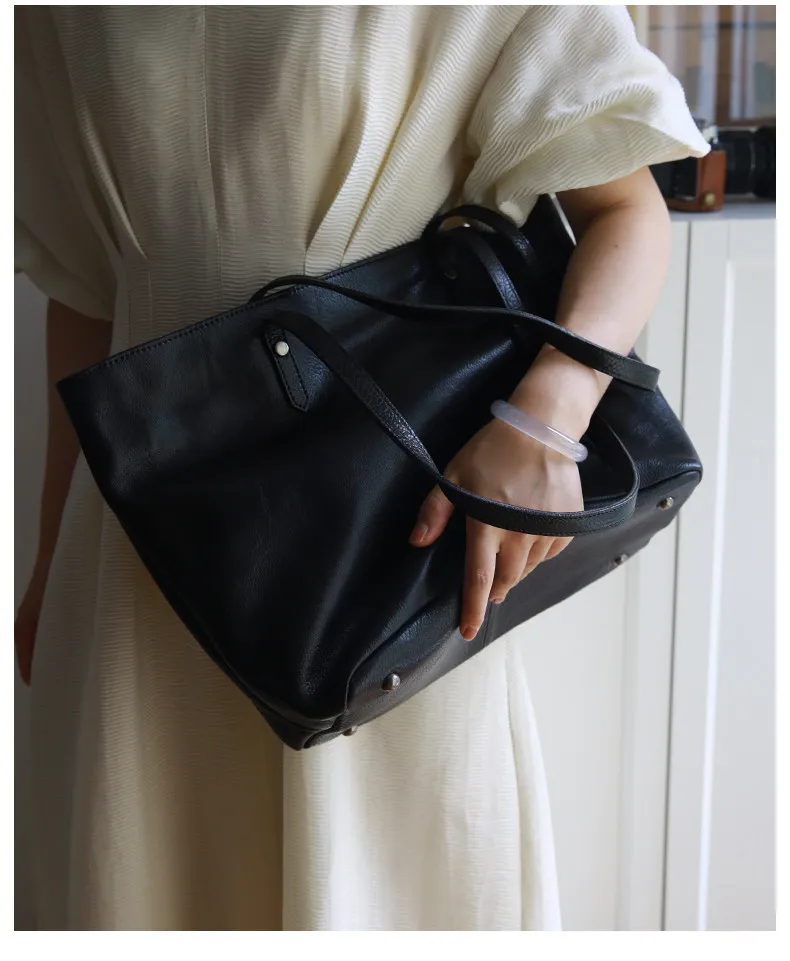 PNDME einfache, handgefertigte Vintage-Tasche aus echtem Leder, große Kapazität, Damen-Handtasche, Freizeitmode, Einkaufstasche aus Rindsleder, Schultertasche – Detail 7
