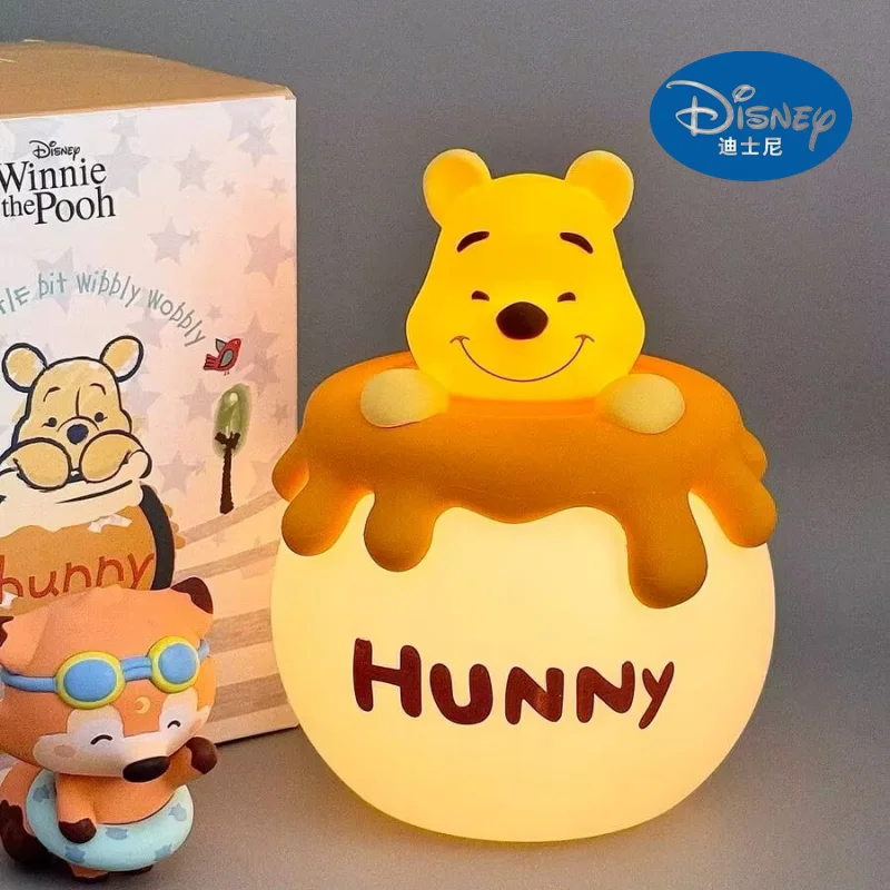 Kawaii Disney Winnie The Pooh Bee Jar Shape Creative Night Light Silicone Material Soft Light Eye Protection Kid Christmas Gift