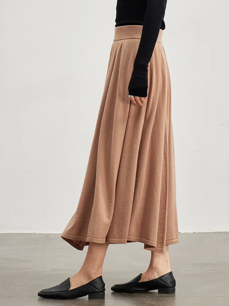 SuyaDream, Women Pleated Skirt, 32.4%Sheep Wool, Solid Woolen Knitted Long Skirts, 2024 Autumn Winter Warm Under Dress