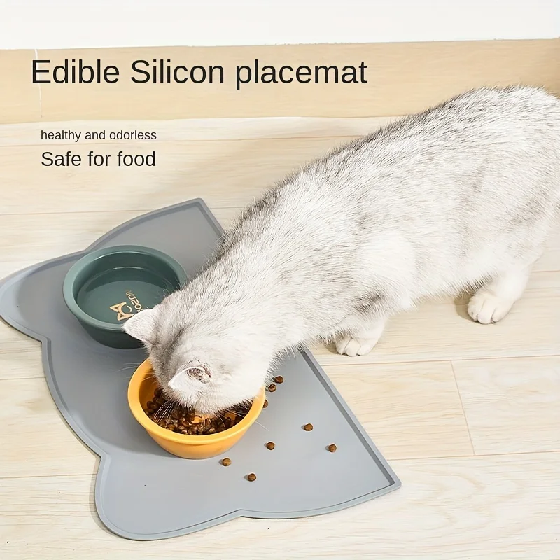 Pet Feeding Mat For Dogs & Cats, Thin Silicone Waterproof Cat Food Mat Cat Bowl Mat With Raised Edge, Cat Placemat