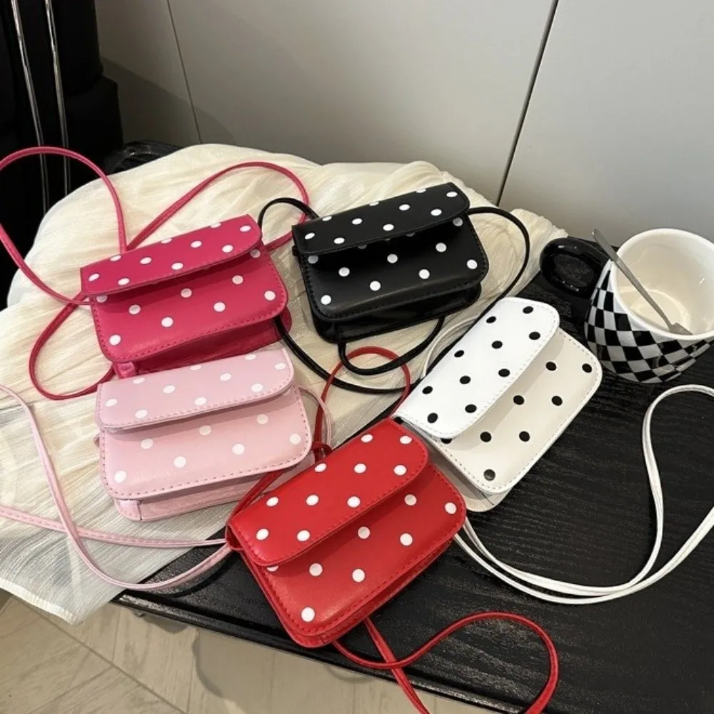 Sweet Polka Dot Crossbody Bag Polyester Lining PU Single-Shoulder Bag Oil-Tanned Edges Lightweight Print Bag Dressy Occasions