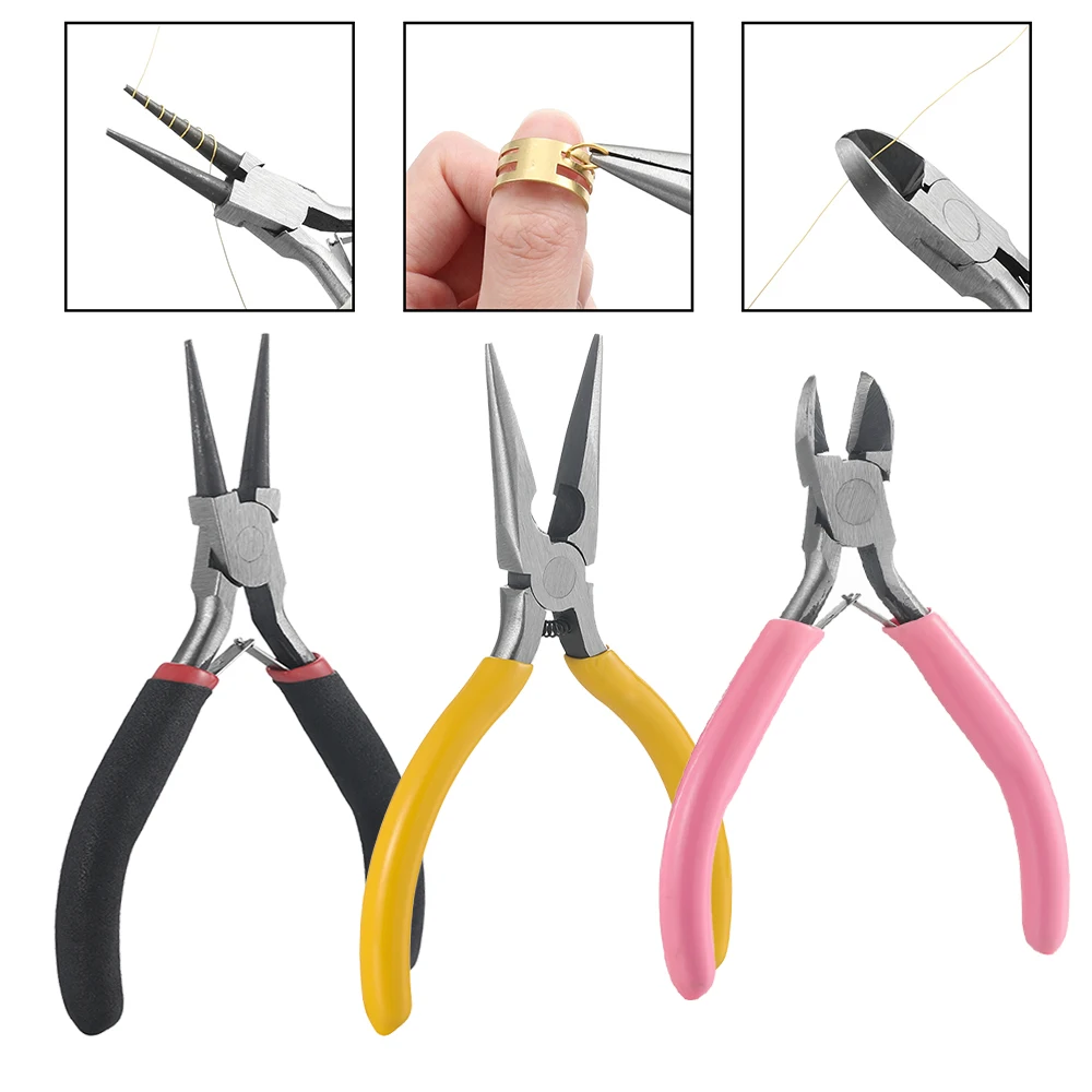 

3pcs/Set Metal Jewelry Pliers Tools Kit Cutter Chain Round Nose Plier Diagonal Plier For DIY Jewelry Crafting and Jewelry Repair