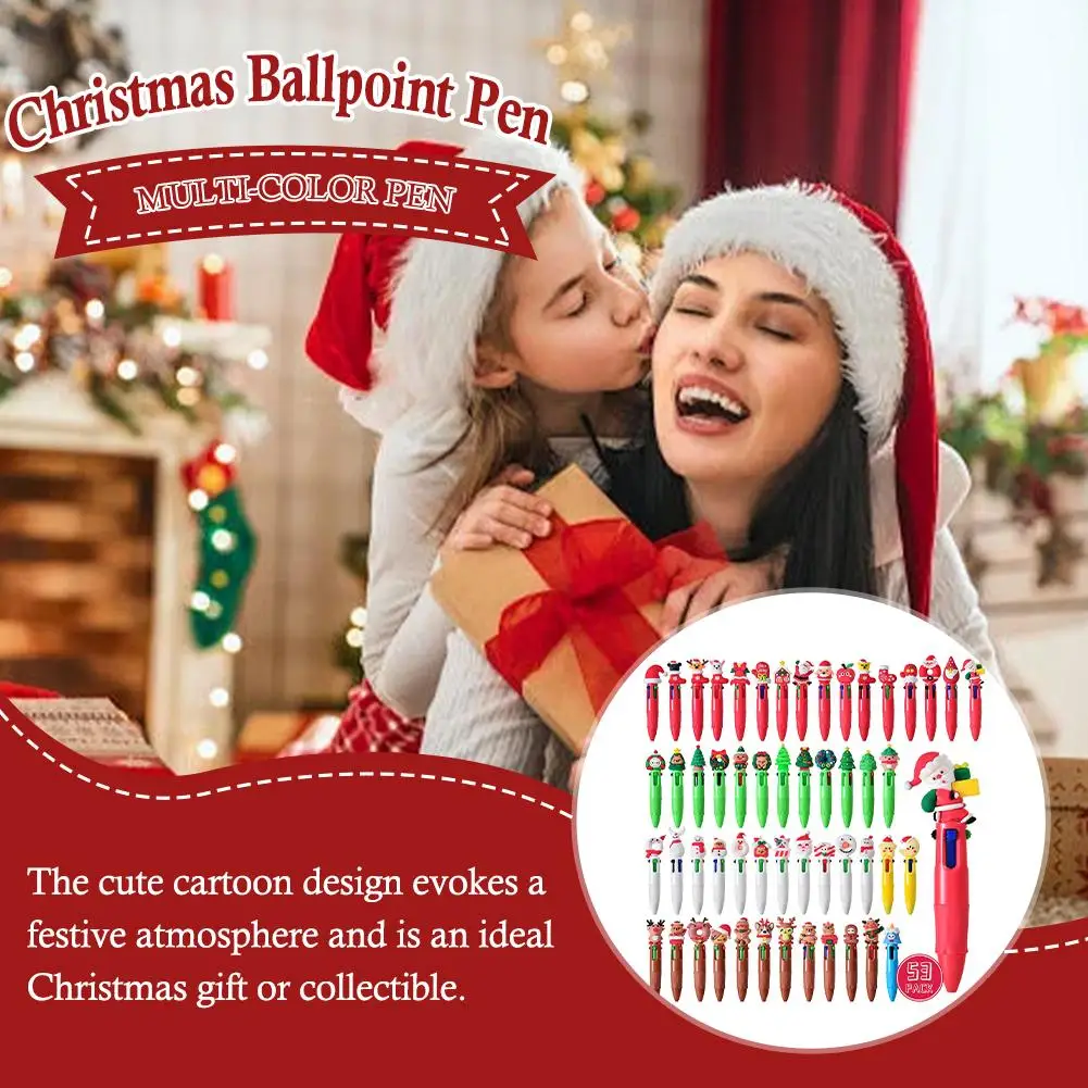 

Christmas Cartoon Mini 4-color Ballpoint Pen, Christmas Account Pen, Students Supplies Colorful Pen Press Multi-color Study U6P1