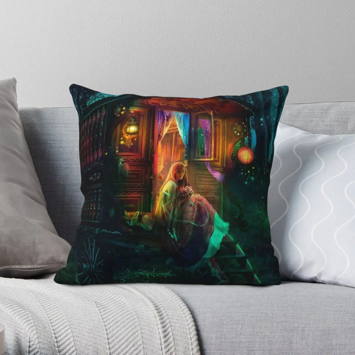 Gypsy Caravan Firefly Square Pillowcase Polyester Linen Velvet Pattern Zip Decorative Throw Pillow Case Bed Cushion Cover