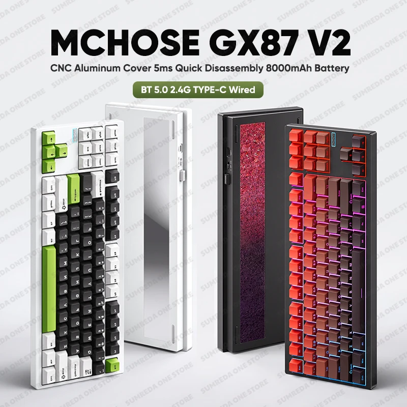 

MCHOSE GX87 V2 Aluminum Wireless Mechanical Keyboard Bluetooth 2.4G Wired Gaming Keyboard Hotswap RBG Gamer Non-contact Keyboard