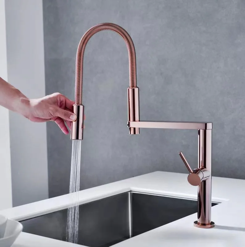 Rose Gold Pre Rinse Spring Pull down Kitchen Faucet