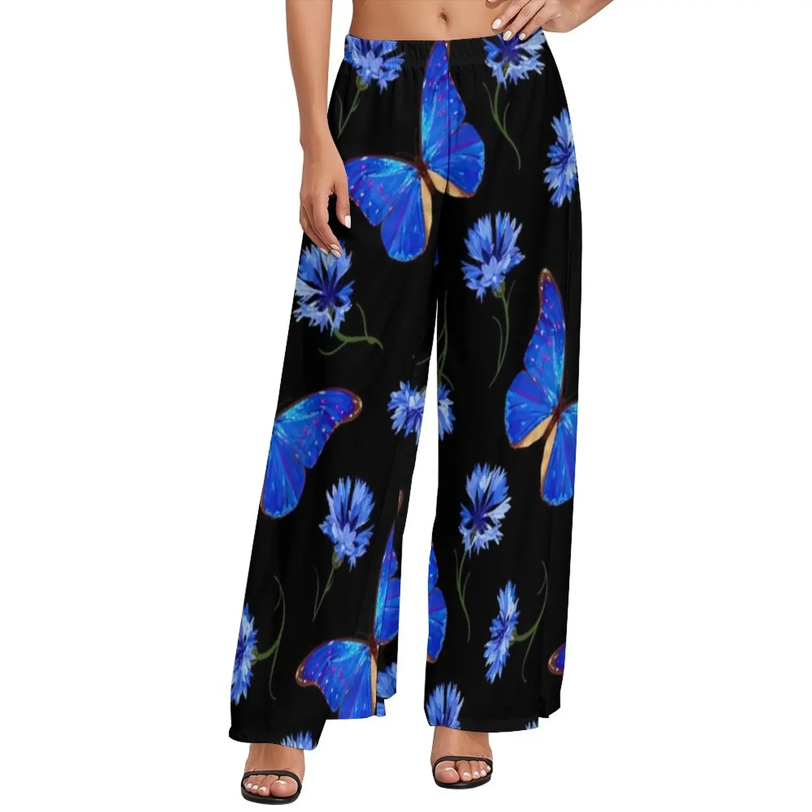 Floral Butterfly Graphic Pants Straight Butterflies Vintage Patchwork Trendy Wide Leg Pants Oversize Aesthetic Print Trousers